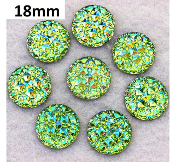 CA856 - 10 pcs Druzy Resin Embellishment Cabochons Green Multicolor Iridescent AB - 18mm - Shimmer Style