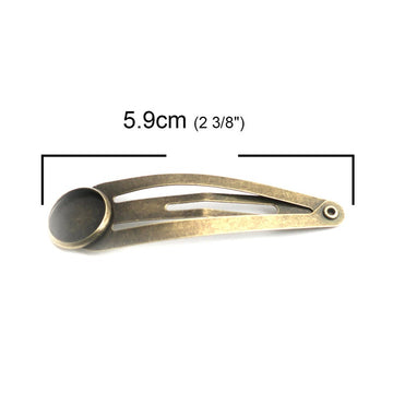 H072 - 10 pcs. - Antique Bronze Hair Banana Clips Cabochons Bezels - 59mm (2 3/8") x 16mm (5/8") - 12mm Glue Pad