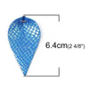 P270 - 10 pcs. Scales Faux Leather Dangle Charms Pendants - Pinch Leaf - Blue - Silver Tone Jump Ring - 63mm (2.5") - Double Sided