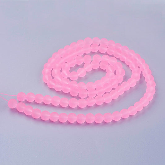 BD602 - 8mm Pink Frosted Glass Round Beads - 15" strand (40cm) - Approx 52 beads per strand - Hole Size: 1.3mm