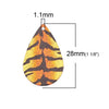 P388 - 10 pcs Gold Plated Multicolor Teardrop Metal Enamel Dangle Charms Pendants - 28mm x 18mm - 1.1" - Tiger - Great for Earrings, Dangles!