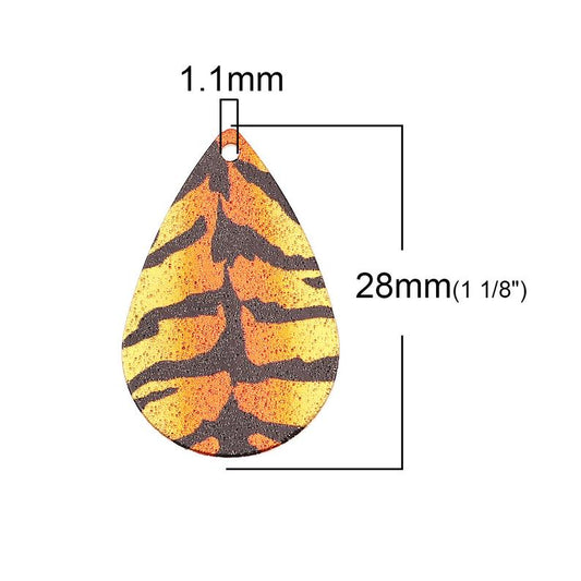 P388 - 10 pcs Gold Plated Multicolor Teardrop Metal Enamel Dangle Charms Pendants - 28mm x 18mm - 1.1" - Tiger - Great for Earrings, Dangles!