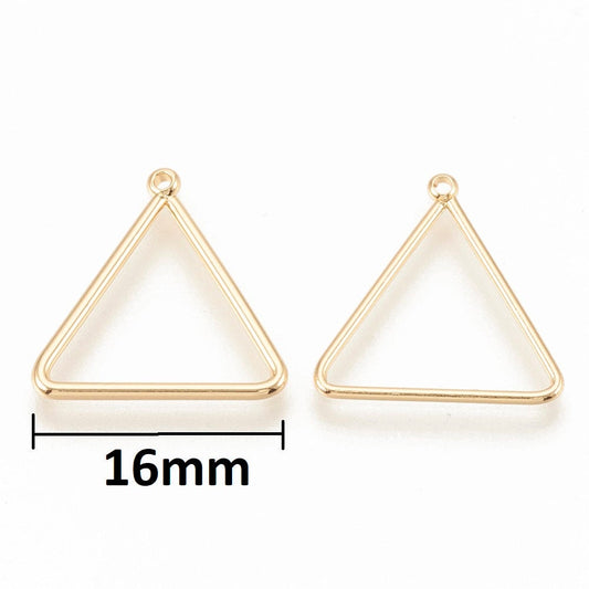 P1184 - 10 pcs Gold Plated Triangle Metal Dangle Charms Pendants - 18mm x 16mm - 0.71" - Great for Fringe Earrings, Necklaces, Dangles!