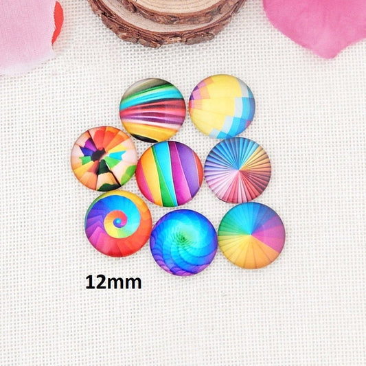 CA697 - 10 pcs Assortment of Circle Geometrical Pattern Glass Round Dome Seals Tiles Cabochons - 12mm