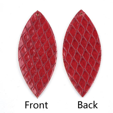 P1127 - 10 pcs. Red Faux Leather Dangle Charms Pendants - Marquise - 59mm (2.33") - Scales - Great for Light Earrings or Dangles! Double Sided