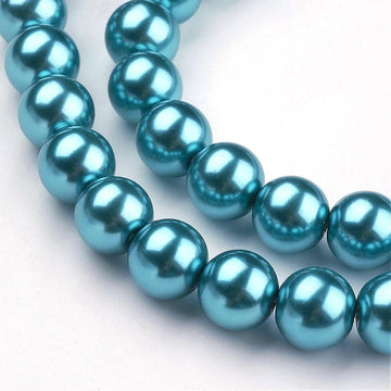 BD215 - 12mm Metallic Teal Blue Glass Pearl Imitation Round Beads - 16 inch strand - Approx. 35 Beads - Hole Size: 1mm