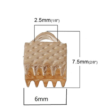 CR052 - 100 pcs. Rose Gold Plated Textured Ribbon Crimp End Caps - 7.5mm x 6mm - For 6mm cords!