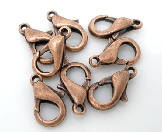 CL072 - 100 pcs. Antique Copper Lobster Clasps - 10mm x 6mm - Claw Clasps