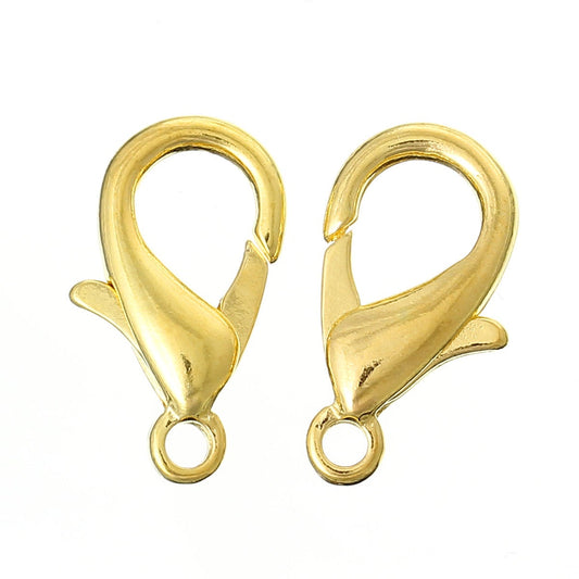CL159 - 50 pcs. Gold Plated Lobster Clasps - 21mm X 12mm - Claw Clasps - Hole Size: 2.3mm