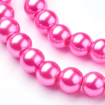 BD097 - 8mm Hot Pink Glass Pearl Imitation Round Beads - 32 inch strand
