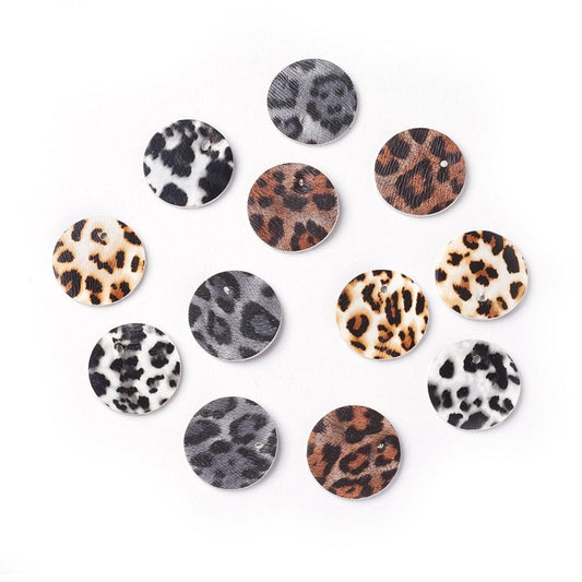 P2024 - 10 pcs. Assortment of Animal Faux Leather Dangle Charms Pendants - Circle - 24mm (0.95") - Double Sided