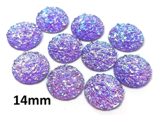 CA824 - 10 pcs Druzy Resin Embellishment Cabochons Light Purple Multicolor - 14mm - Dome Circle