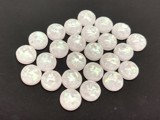 CA374 - 10 pcs Resin Round Embellishment Circle Cabochons Metal Foil White - 12mm - Multi-Color