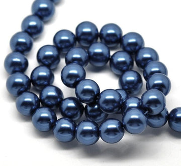 BD626 - 12mm Dark Blue Glass Pearl Imitation Round Beads - 16 inch strand - Approx. 35 Beads - Hole Size: 1mm