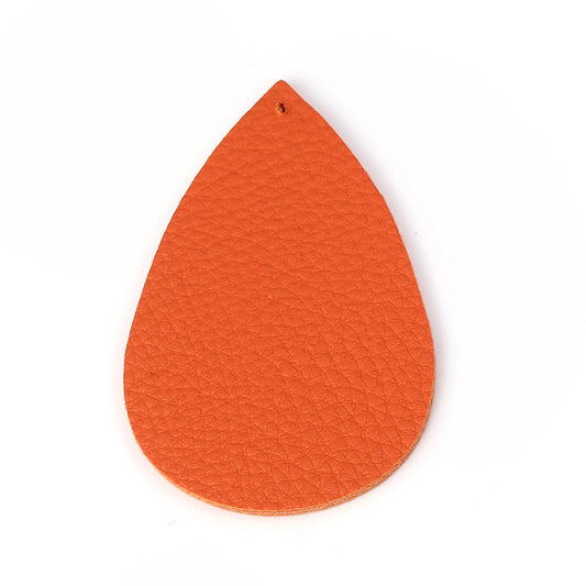 P599 - 10 pcs. Orange Faux Leather Dangle Charms Pendants - Teardrop - 56mm (2.2") - Great for Light Earrings or Dangles! Double-Sided