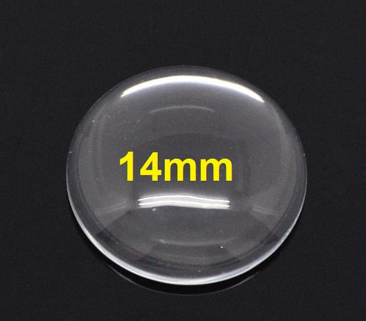 CA385 - 10 pcs. Circle Clear Round Glass Dome Seals Tiles - 14mm (0.55 in)