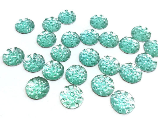 CA830 - 10 pcs Druzy Resin Embellishment Cabochons Aqua Blue - 14mm - Dome Circle - Textured Rhinestone Design
