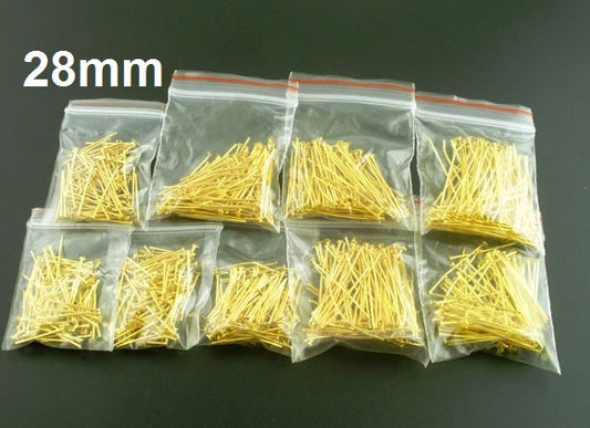 A023 - 100 pcs. Gold Plated Flat Head Pins - 28mm - 21 Gauge