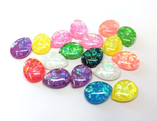 CA608 - 10 pcs Resin Embellishment Teardrop Cabochons - Assortment - Variety Pack - 18x13mm - 18mm x 13mm - 18x13mm - Mosaic Metal Foil
