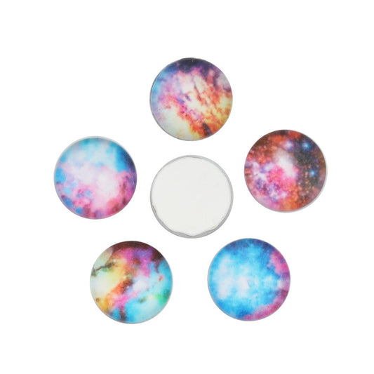 CA725 - 10 pcs Circle Galaxy Universe Glass Round Dome Seals Tiles Cabochons - 10mm - Assortment - 5 Designs