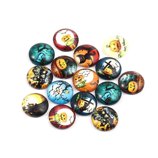CA832 - 10 pcs Circle Halloween Glass Round Dome Seals Tiles Cabochons - 12mm - Set 7