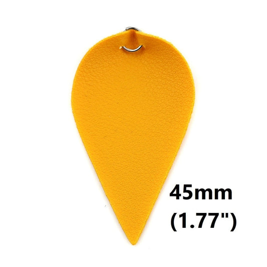 P2038 - 10 pcs. Yellow Mustard Faux Leather Dangle Charms Pendants - Pinch Leaf - Silver Tone Jump Ring - 45mm (1.77") - Great for Earrings! Small
