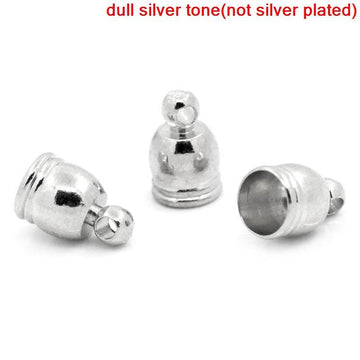CR003 - 10 pcs. Silver Tone Bracelet and Necklace End Tips Caps with Loop - 9x6mm - For 5mm Cords and as Tassel Covers!