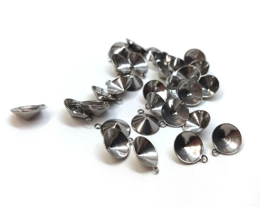 P1153 - 10 pcs. 304 Stainless Steel Silver Tone Circle Round Bezel Cabochon Pendant Tags Trays - 8mm Glue Pad - Single Loop - Pointed Back