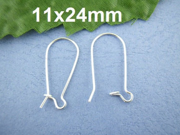 E306 - 250 pcs (125 Pairs) Silver Plated Kidney Earwire Earring Hooks -24mm x 11mm - MEDIUM