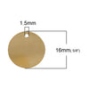 P976 - 10 pcs. Gold Plated Circle Round Stamping Tags - 16mm (5/8") - Made of Copper! High Quality