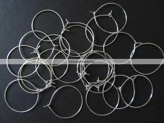 W015 - 200 pcs. Silver Plated Wine Charm/Earwire Hoop Rings - 20mm - 20 Gauge