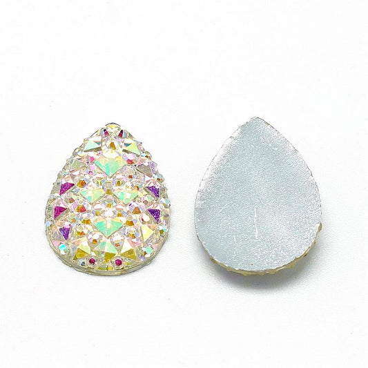 CA742 - 10 pcs Druzy Resin Embellishment Cabochons Clear Multicolor Iridescent - 18mm x 13mm - Shimmer Style - Teardrop