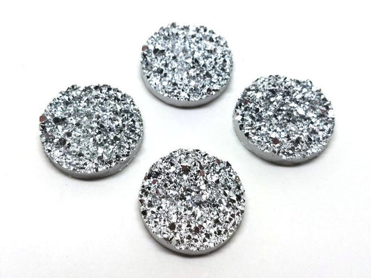 RC0007 - 10 pcs Druzy Resin Embellishment Cabochons Silver - 20mm - Coin Style