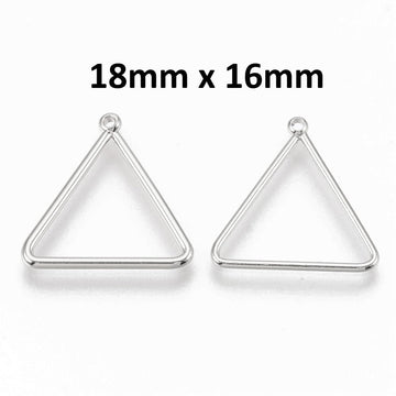 P1035 - 10 pcs. Silver Tone Real Platinum Plated Triangle Metal Dangle Charms Pendants - 18mm x 16mm - 0.71" - Great for Fringe Earrings and Dangles