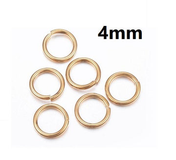 J295 - 100 pcs 304 Stainless Steel Open Jump Rings 4mm - 20 Gauge - High Quality - 18k Gold Plated