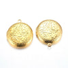 P745 - 2 pcs. Golden Carved Round Pendant Photo Picture Locket Box - 33.5mm Diameter (1.32 inch) - Space for 2 pictures - Fits 20mm Tiles Cabochons