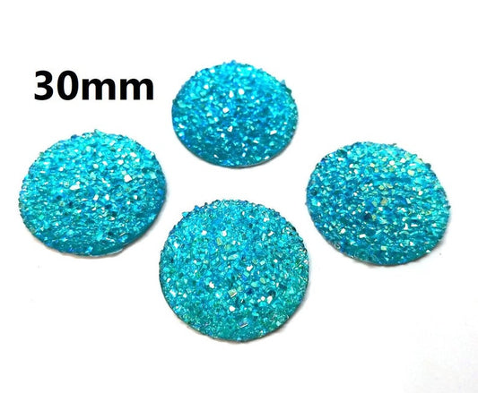 CA938 - 4 pcs Druzy Resin Embellishment Cabochons Sky Blue Multicolor - 30mm (1.18 inch) - Dome Style