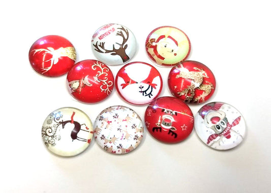 CA657 - 10 pcs Assortment of Circle Christmas Glass Round Dome Seals Tiles Cabochons - 12mm - Set 2 - Raindeer
