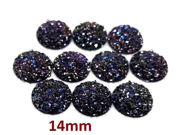 CA672 - 10 pcs Druzy Resin Embellishment Cabochons Magenta Purple Multicolor - 14mm - Dome Circle
