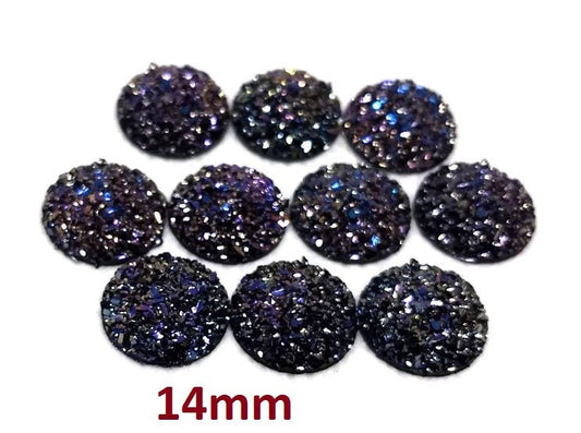 CA672 - 10 pcs Druzy Resin Embellishment Cabochons Magenta Purple Multicolor - 14mm - Dome Circle
