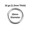 J114 - 100 pcs Silver Tone Open Jump Rings - 10mm - 16 Gauge (1.2mm Thick)