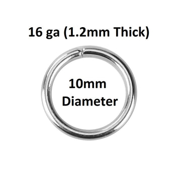J114 - 100 pcs Silver Tone Open Jump Rings - 10mm - 16 Gauge (1.2mm Thick)