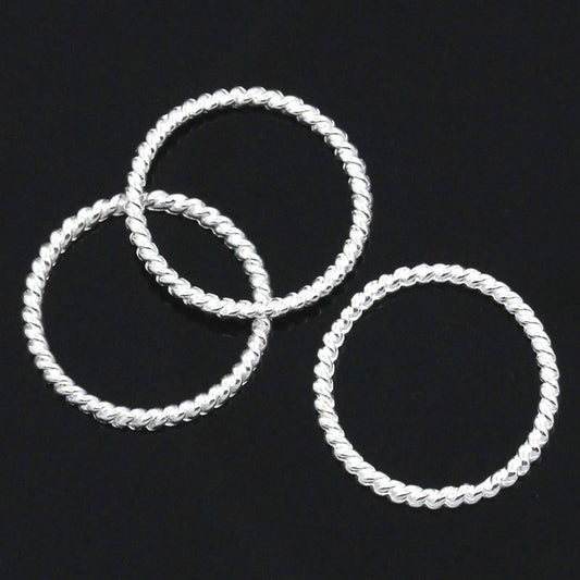 J183 - 50 pcs. Silver Plated Twisted Striped Connector Closed Jump Rings - 18mm - 1.3mm Thick