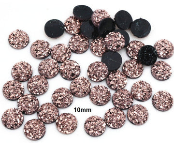 CA196 - 10 pcs Druzy Resin Embellishment Cabochons Champagne Rose Gold - 10mm - Dome Circle