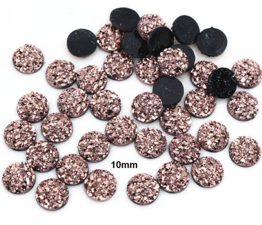CA196 - 10 pcs Druzy Resin Embellishment Cabochons Champagne Rose Gold - 10mm - Dome Circle