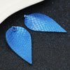 P270 - 10 pcs. Scales Faux Leather Dangle Charms Pendants - Pinch Leaf - Blue - Silver Tone Jump Ring - 63mm (2.5") - Double Sided