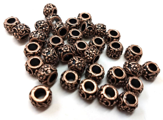 BD712 - 50 pcs Antique Copper Tone Flower METAL Ball Spacer Beads - 10mm - Large Hole: 5mm - Fits European Cords and Paracord!