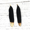 P937 - 10 pcs Black and Gold Dangle Charms Pendants - Feather - Gold Plated Crimps - 80mm (3.15") - Great for Light Earrings, Necklaces or Dangles