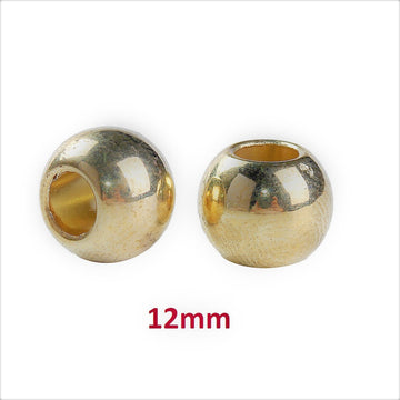 BD723 - 100 pcs Gold Plated Smooth Ball Spacer Beads - 12mm - Large Hole: 5.7mm - Fits European Cords and Paracord!