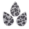 P2077 - 10 pcs. Gray Leopard Faux Fur Leather Dangle Charms Pendants - Teardrop - 70mm (2.76") - Great for Light Earrings or Dangles! Black Back